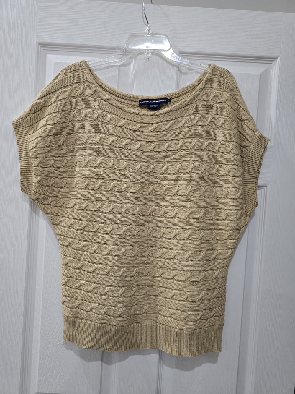 Ralph Lauren Sport Cream Cable-Knit Short Sleeve Sweater Size L